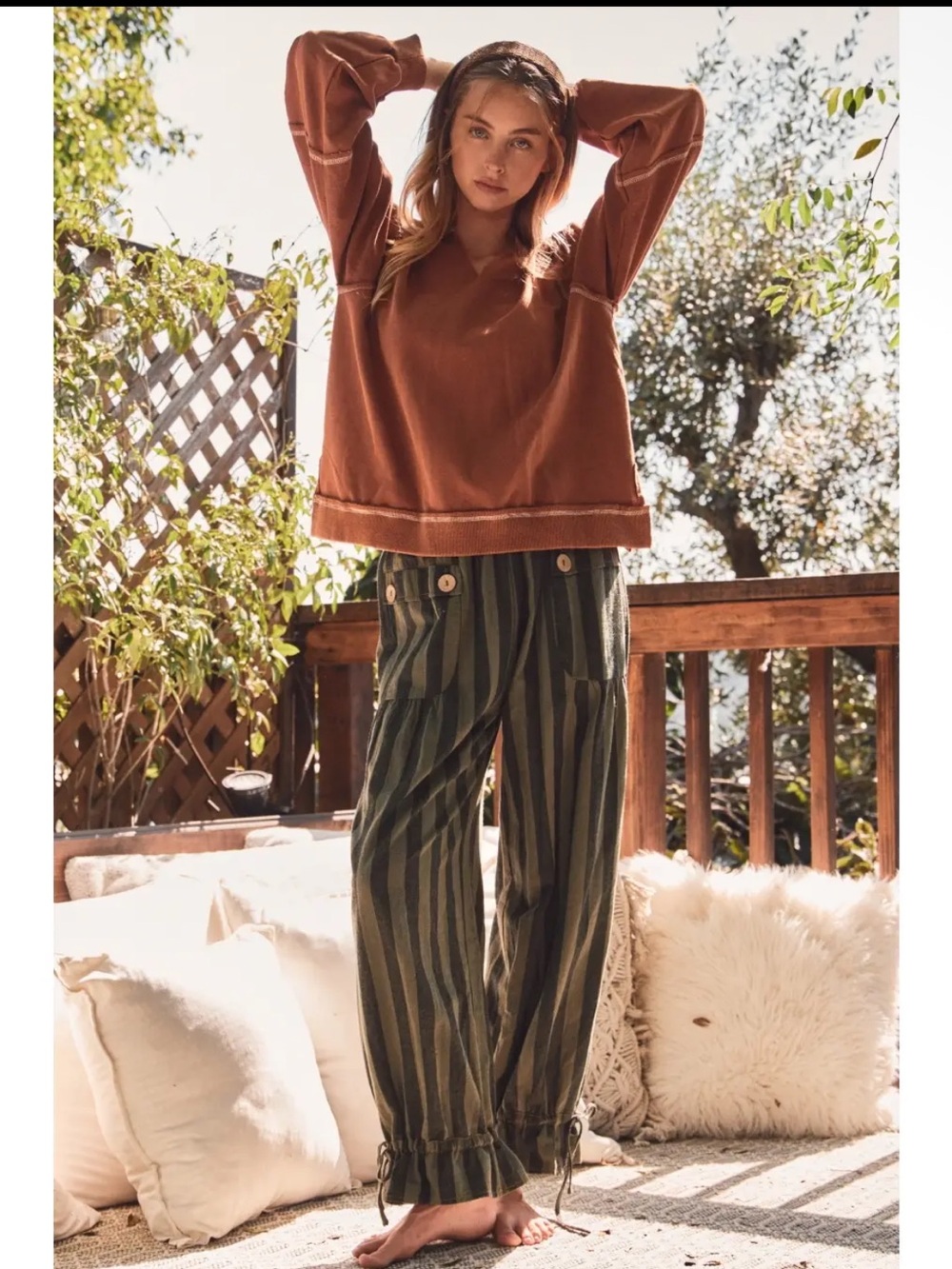 866. Green Striped wide leg pant